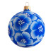 A blue glass Christmas tree ball hand-painted with flowers "A white violet", 3,25 inches