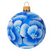 A blue glass Christmas tree ball hand-painted with flowers "A garden pansy", 4 inches