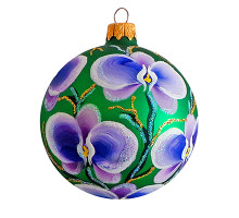 A green handmade glass Christmas tree ball with an artistic flower painting "An orchid", 3,25 inches