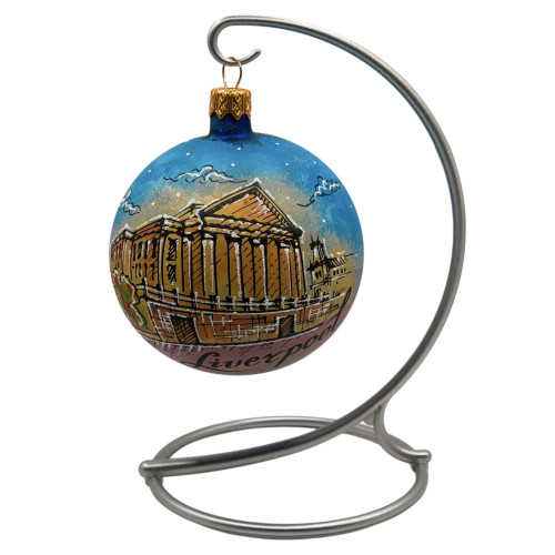 Glass ball, blue, pastel with the image of architecture "Liverpool", 8 cm