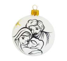Куля скляна ялинкова, біла, з чорно-білим зображенням новонародженого Христа, розписана вручну, 8 см