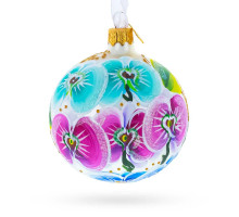 A silver handmade glass Christmas tree ball with an artistic flower painting "An orchid", 4 inches