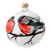 A transparent handmade glass Christmas tree ball with an artistic painting, embellished with glitter "Bullfinches", 4 inches