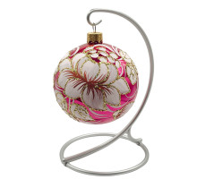 Куля скляна, рожева,"Квітка" ручна робота, 8 см