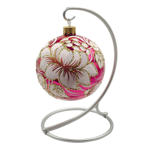 Куля скляна, рожева,"Квітка" ручна робота, 8 см