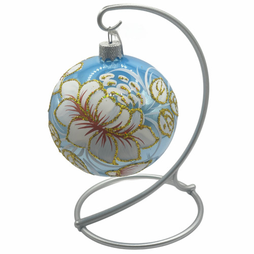 Куля скляна, блакитна "Квітка", ручна робота 8см