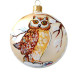A champagne handmade glass Christmas tree ball with an artistic painting, embellished with glitter "An owl", 3,25 inches