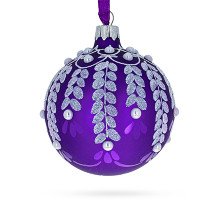 Куля скляна, фіолетова, оздоблена глітером та намистинами-перлами, ручна робота, 8 см