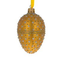 Ялинкова підвіска-яйце скляна, золота, з діамантовими краплями, ручна робота, 6,5 см