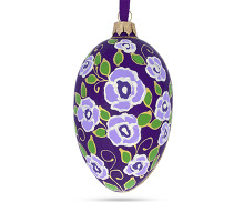 Ялинкова підвіска-яйце скляна, фіолетова,  декорована глітером, із  художнім розписом ручної роботи "Квітковий сад",  6,5 см