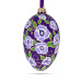 A purple handmade glass Christmas tree egg shaped pendant with an artistic painting, embellished with glitter "A flower garden", 2.6 inches