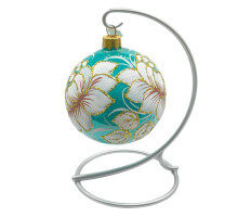 Куля скляна, блакитна "Квітка", ручна робота 8см