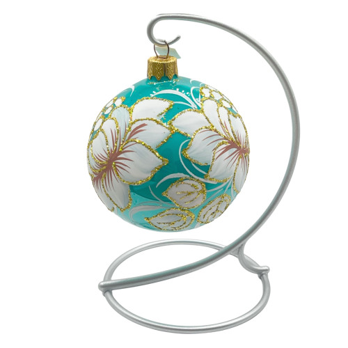 Куля скляна, блакитна "Квітка", ручна робота 8см