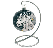 Куля скляна, чорна "Білий кінь" , ручна робота, 8см