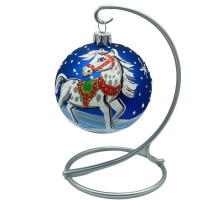 Куля скляна, синя "Кінь", ручна робота, 8 см