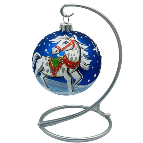 Куля скляна, синя "Кінь", ручна робота, 8 см