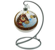 Куля скляна , біла "Кінь", ручна робота , 8 см