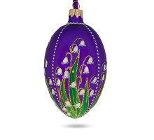 A purple handmade glass Christmas tree egg shaped pendant with voluminous flowers, embellished with glitter and rhinestones "Lilies", 2.6 inches