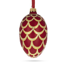 A red handmade glass Christmas tree egg shaped pendant with diamond droplets "Pinecone", 2.6 inches
