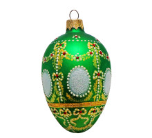 Ялинкова підвіска-яйце скляна,  зелена, із  художнім розписом в стилі Фаберже " Олександрівський палац", ручна робота, 6,5 см
