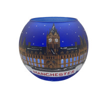 Candlestick, blue with artistic painting, "Manchester" 10 cm GC302-1499