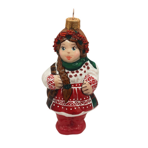 Підвіска скляна "Дівчинка з червоним віночком", 13 см