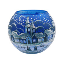 Candle holder, blue with artistic painting, 8 cm GC302-1264