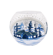 Candle holder, white with artistic painting, 8 cm GC102-1266
