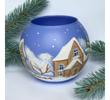 Vase - candle holder, handmade, blue "Winter huts", GC000-1255