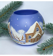 Vase - candle holder, handmade, blue "Winter huts", GC000-1255