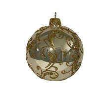 Куля скляна, золота з  орнаментом, ручної роботи, 8 см