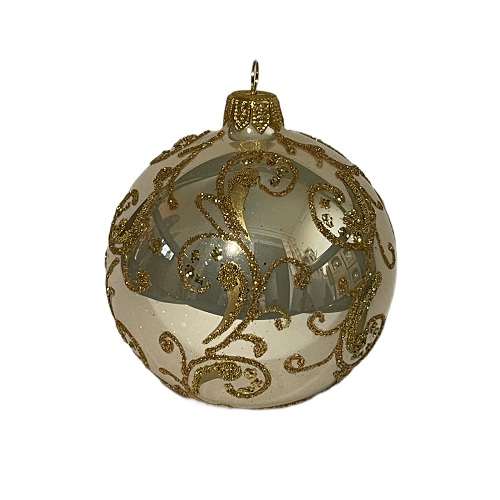 Куля скляна, золота з  орнаментом, ручної роботи, 8 см