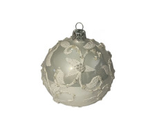 Куля скляна, біла з орнаментом, ручної роботи, 8 см