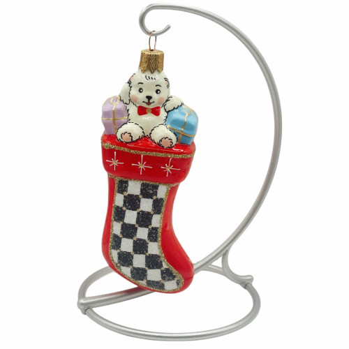 Підвіска скляна "Шкарпетка з подарунками", 12 см