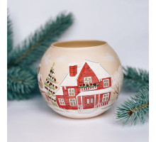 Vase - candle holder, handmade, beige "Winter huts" GC000-1256