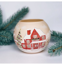 Vase - candle holder, handmade, beige "Winter huts" GC000-1256