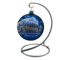 Glass ball, blue with the image of architecture "Liverpool", 8 cm GB303-1307