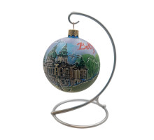 Glass ball, blue, with the image of architecture "Belfast", 8 cm