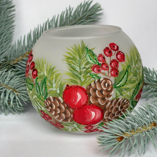 Vase - candle holder, handmade, matte "Christmas tree with cones" GC000-1258