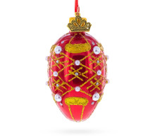 Christmas tree egg pendant, glass, red with artistic painting, handmade, 6.5 cm GE406-1502