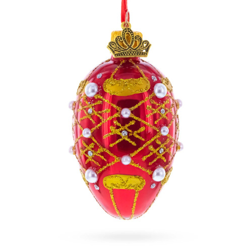 Christmas tree egg pendant, glass, red with artistic painting, handmade, 6.5 cm GE406-1502