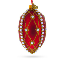 Christmas tree egg pendant, glass, red with artistic painting, handmade, 6.5 cm GE406-1504