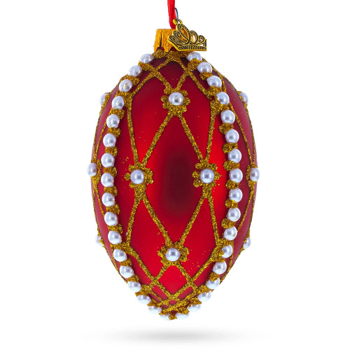 Christmas tree egg pendant, glass, red with artistic painting, handmade, 6.5 cm GE406-1504