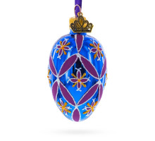 Christmas tree egg pendant, glass, blue with artistic painting, handmade, 6.5 cm GE306-1513
