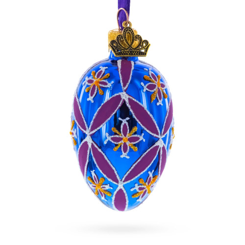 Christmas tree egg pendant, glass, blue with artistic painting, handmade, 6.5 cm GE306-1513