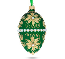 Christmas tree egg pendant, glass, green with artistic painting, handmade, 6.5 cm GE505-1514