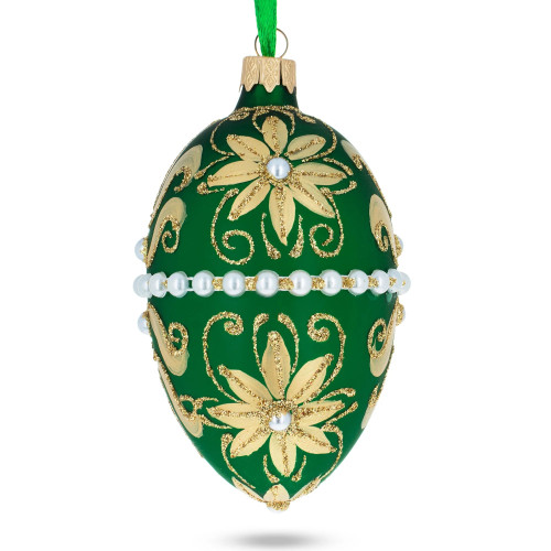 Christmas tree egg pendant, glass, green with artistic painting, handmade, 6.5 cm GE505-1514