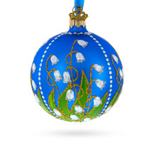 Glass ball, blue, painted with flowers and decorated with glitter, handmade, 8 cm GB305-1515