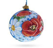 Glass ball, blue with floral ornament, handmade, 8 cm GB305-1517