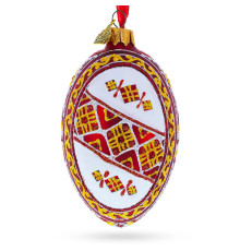 Christmas tree pendant-egg, glass, red, with ornament, decorated with glitter, handmade, 12 cm